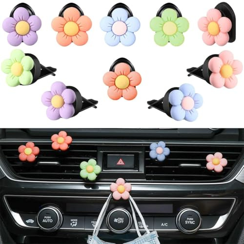 JEYORZY Set di 10 deodoranti per auto a forma di margherita – accessori per auto – accessori per auto da donna – decorazione auto (5 colori)