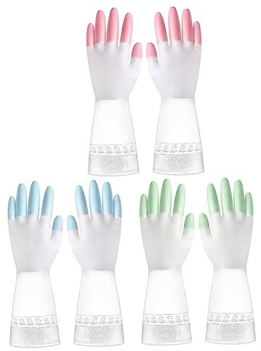 Holibanna 3pairs Slip Gloves for Kitchen Toilet Cleaning Material Non-slip Design for Dishwashing and Housework