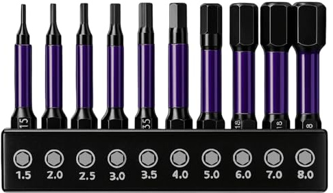 10pcs Metric Hex Head Allen Key Drill Bit Set, 1/4 Shank Magnetic S2 Steel Impact Driver Bits, 2 Inch Long Hex Screwdriver Bits with Storage Box for Power Tools, Home, Car, DIY Applications