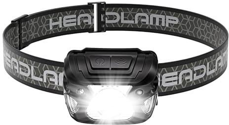 konqkin Head Torch Rechargeable-Super-Bright-LED-Headtorch-Headlamp with Sensor Control-Headlight-10 Light Modes-IPX4 Waterproof，A3601