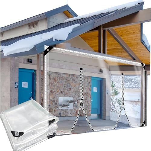CAQXAQP Clear Heavy Duty Tarpaulin with 2 zip– 600gsm Waterproof Tarp PVC 2mx6m with Eyelets – Transparent Gazebo Side Panels for Pergola Garden & Balcony Rain Cover