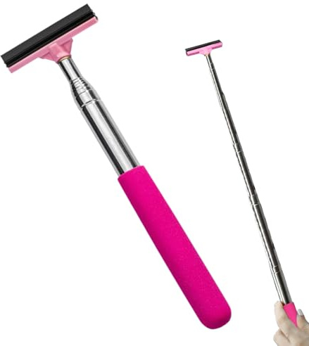 Car Rearview Mirror Wiper, Retractable Window Squeegee, Small Auto Squeegee Cleaner Water Side Mirror Wiper with Telescopic Long Handle, Snow Brush & Ice Scraper Car Accessories Cleaner Tool（Pink）