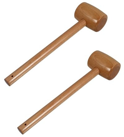 HIAKDOFT Martillo de Madera para Romper Mariscos 2 Piezas, Mazo de Haya Natural Pulida, para Mariscos y Joyería, Utensilio de Cocina para Fiestas y Bricolaje en Casa