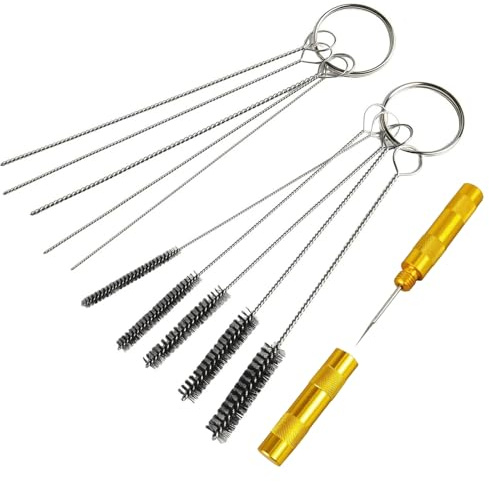 Kit Pulizia Aerografo, 11 Pezzi Kit di Strumenti per la Pulizia dell'aerografo, Accessori per Pistola a spruzzo, con 5 Spazzole di Pulizie, 5 Picchetti di Pulizie, 1 Alesatore Aerografo