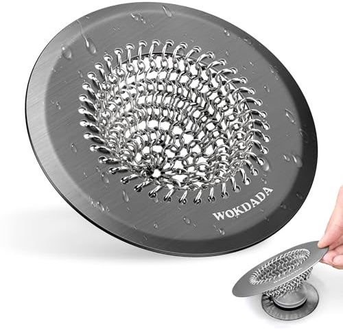 WOKDADA Shower Hair Drain Catcher, Easy Clean Bathtub Drain Hair Catcher, Fast Drainage Tub Drain Protector, Stainless Steel Shower Drain Cover for UK Standard Regular & Pop-up Drain Screen (Black)