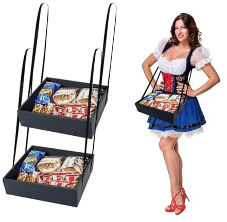 2 Pcs Wearable Usherette Trays, 20's Theme Costume Accessory, Hands-Free Movie Snack & Halloween Popcorn Trays, Collapsible Hawker Tray for Stadium & Parties, 12.6 x 11 x 3.2 in, Black