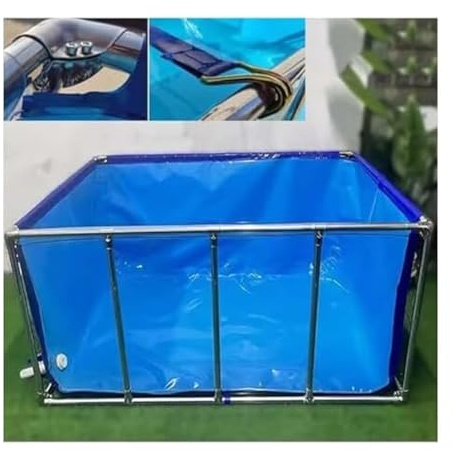 Piscina fuori terra, Stagno for pesci con finestra trasparente, rivestimenti in PVC, struttura in acciaio, assemblaggio(50x40x30cm)