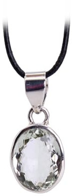 Budawi® Prasiolith Anhänger Unikat facettiert oval – 925er Silberfassung inkl. Lederband & Geschenkbox