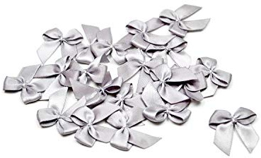 20 Stück Satinschleifen 2,5x3cm (silber 012) // Deko Schleifen für Hochzeit Taufe Kommunion Applikation Streudeko einfarbig