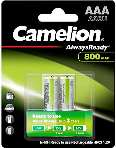 Camelion 17408203 Pack de 2 Piles rechargeables Always Ready NiMH HR03 AAA 800 mAh