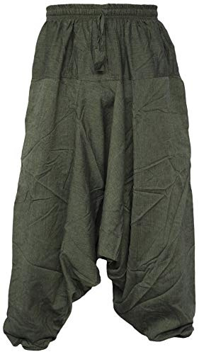 Gheri - Pantaloni harem da uomo in cotone leggero Verde Large