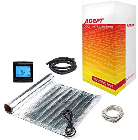 Adept Electric Underfloor Heating Mat Kit - 140W/m2, Fibreglass & Aluminium, Perfect for Laminate or Engineered Wood Flooring, Kit Includes Black Touchscreen Programmable Thermostat