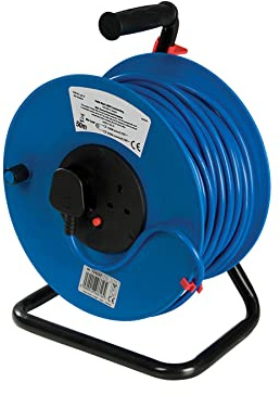 Dapetz ® Cable Reel 240V Freestanding 13A 50M 2 X 240V Drum-Mounted Sockets 2 Socket Extension Lead Reel with Safety Cut Out Switch, Open Cable Reel