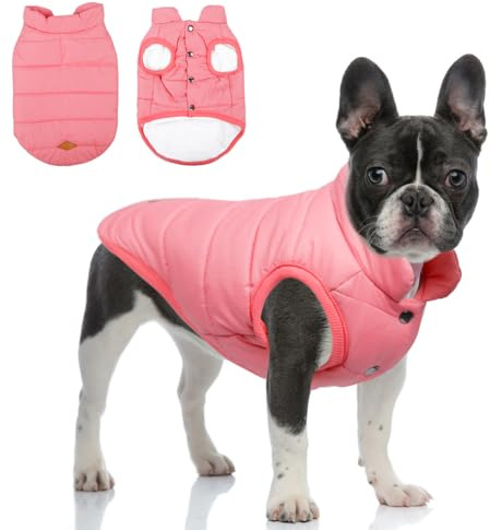 meioro Hund Warme Jacke Hundebekleidung Gemütliche Winter Gefüttert Mantel für Hund Katze Französisch Bulldog Mops Weste Winddicht Baumwolle
