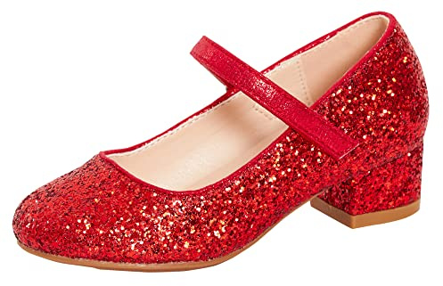 Lora Dora Chaussures Mary Jane de fête à talon bas avec bride pour fillettes - Rouge - Rouge pailleté,