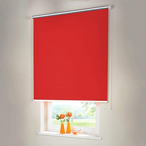 Sonnenschutz-HH® - Seitenzugrollo Verdunkelungsrollo Thermorollo - Außenmaß Breite 165 x 50 cm Höhe rot/signalrot - Lichtundurchlässig Rollo für Abdunkelung Kettenzugrollo inkl. Universalträger