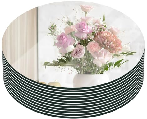 VASUHOME 12 Round Mirror Centerpieces for Tables, Glass Circle Mirror Plates with Smooth Edge and Cushioned Feet, Ideal for Wedding and Party Decorations, 2mm Thick