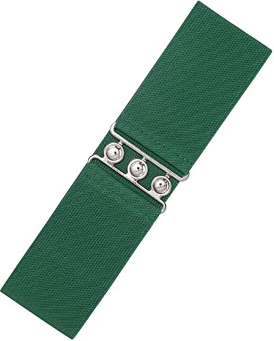 Ro Rox Damen Breiter Elastischer Taillengürtel im Retro Vintage Stil – Stretchgürtel für Kleider, 50er Jahre – Silberne oder Goldene Schnalle - DE 44-50 - Grün (Large)