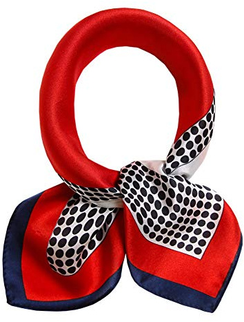 ANDANTINO 100% Real Mulberry Silk Scarf -21'' x 21''- Lightweight Neckerchief –Women Men Small Square Digital Printed Scarves (Square&Dot)
