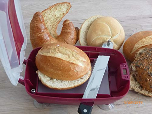 Safetycrumb Work - Brötchen Schneidehilfe mit Sicherheitsmesser | Brötchenmesser inkl. Krümelfang | perfekter Schnitt dank Schnittführung | mit einer Hand bedienbar | ab 4 Jahren geeignet