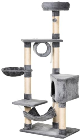 PawHut Árbol Rascador para Gatos 154 cm de Altura Torre 60x40x154 cm Gris
