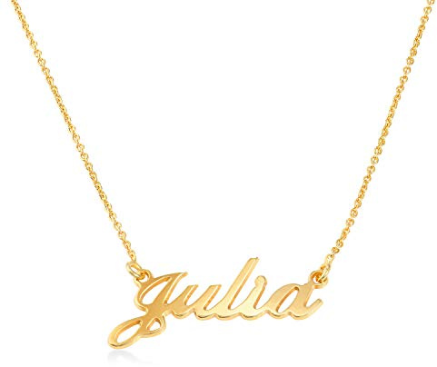 MyNameNecklace MYKA Personalisierte Kleine Klassik Druckschrift Namenskette aus Sterling Silber 925 - Vergoldet - Anpassbar Typenschild Name Schmuck Geschenk fŸr Damen - Mutter - Freundin