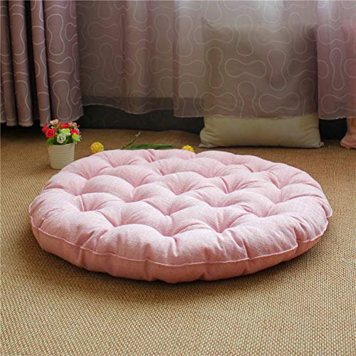 QTQHOME Japanisches Futon, großes Tatami-Bodenkissen aus Leinen, gesteppt, rund, einfarbig, Bodenkissen, Yoga, Meditationskissen, Balkon, Outdoor, Pink, 75 x 75 cm