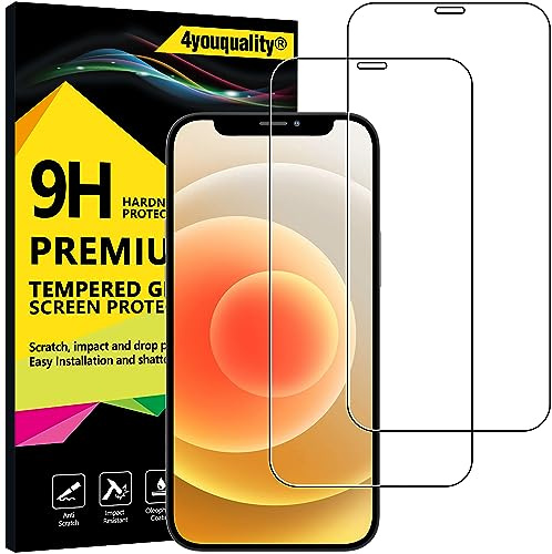 4youquality 2 Stück Displayschutzfolie für iPhone 12 und iPhone 12 Pro (6,1 Zoll), Panzerglasfolie, stoßfest, kratzfest und bruchsicher | Härtegrad 9H, 2er-Pack, stoßfest, kratzfest, stoßfest, bruchsicher, ultraklar