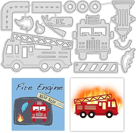 GLOBLELAND Stanzschablonen Feuerleitthema Metall Schneiden Schablonen Feuerwehrauto und Feuerlöscher Stanzformen für Kartenherstellung und DIY Scrapbooking Dekor
