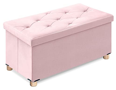 BRIAN & DANY Cassapanca ottomana con 4 gambe in legno, in velluto, per soggiorno, rosa, 76 x 38 x 38 cm