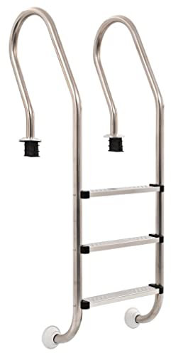 vidaXL Escalera de piscina antideslizante universal extraíble sobre el suelo, accesorio de spa rampa de 3 peldaños de acero inoxidable 304 120 cm de profundidad