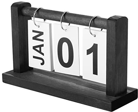 diyfixlcd Ewiger Schreibtischkalender aus Vintage-Holz, Flip-Desktop-Kalender, brauner Schreibtischzubehör (schwarz)