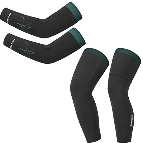 ROCKBROS Fahrrad Armlinge Beinlinge Set Winter Thermo Armwärmer Beinwärmer Rutschfest Arm Sleeves und Knieschutz für Radfahren Laufen Basketball Herren Damen S-3XL