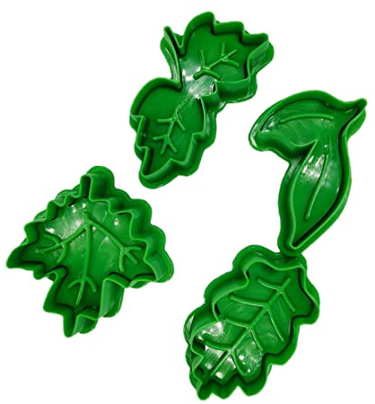 4 Pcs Leaves Shape Cookie Cutters Plungers Cake Moulds 3D Cookie Spring Molds for Cutting Dough Bread Fruit Pudding