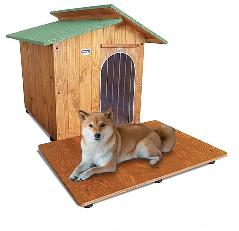 ORIGINAL LEGNO Hundehütten Hundehaus Hundehöhle mit Terrasse Aus Massiv Holz Echtholz Geshenk THERMOVORHANG Made in Italy Mod. Alpi D - Deutscher Schäferhund 100x156xH95