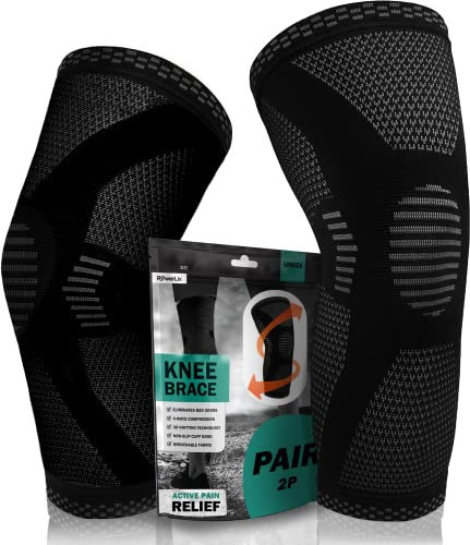 POWERLIX Genouillère pour femmes/hommes(1 paire), genouillère sport pour l'arthrite les douleurs articulaires, les lésions ligamentaires, les déchirures du ménisque,les sports, Noir, M