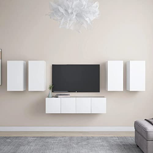 JUNZAI 6-TLG. TV-Schrank-Set, Wohnwand Wohnzimmer, Jugendzimmer Komplett Set, Schrankwand Wohnzimmer, Tv-möbel & Phonomöbel, Anbauwand Wohnzimmer, Weiß Holzwerkstoff