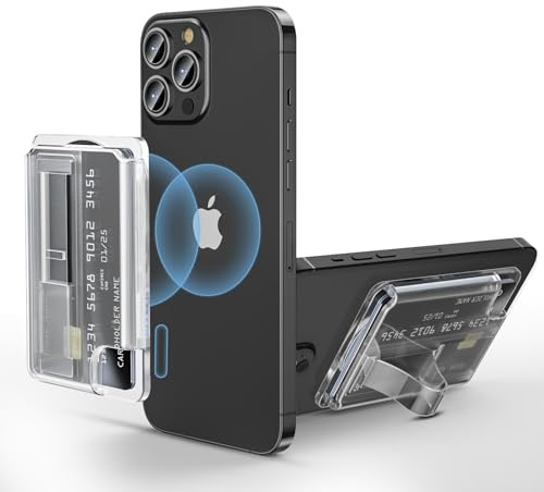 AUROX for MagSafe Wallet Stand, Magnetic Wallet Stand, Phone Grip | Card Holder with Phone Stand, Magnetic Card Wallet Holder with Secure Grip, for iPhone 17-12 Series, Fit 2 Cards, Clear