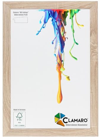 CLAMARO Neo Collage Marco de fotos hecho a mano, 70 x 140 cm, roble Sonoma, marco de madera MDF, incluye cristal acrílico y colgador de metal (formato horizontal y vertical)