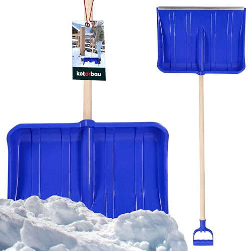 KOTARBAU® Pala de nieve de plástico, 40 x 50 cm, mango ergonómico, 136 cm, color azul, con herraje de aluminio, pala de nieve