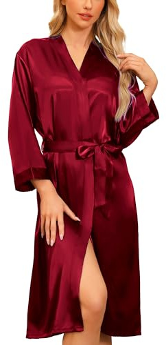 Sopesil Damen Satin Bademantel Unisex Satin Bademantel Kimono V-Ausschnitt Morgenmantel für Spa Haus und Hotel