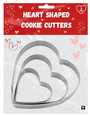 AKH® Stainless Steel Heart Shaped Cookie Cutters | Set of 3 | Valentine's Day Baking Essentials | Valentine's Day Cookie Cutters | Mini Heart Cookie Cutter Set