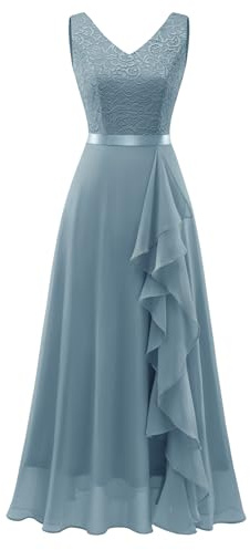 Berylove Abito da Sera Abito da Damigella d'Onore Abiti da conferma Abiti da Festa Abiti da Cocktail da Sposa da Donna Abiti da Festa BLP7082 GrigioBlu XL