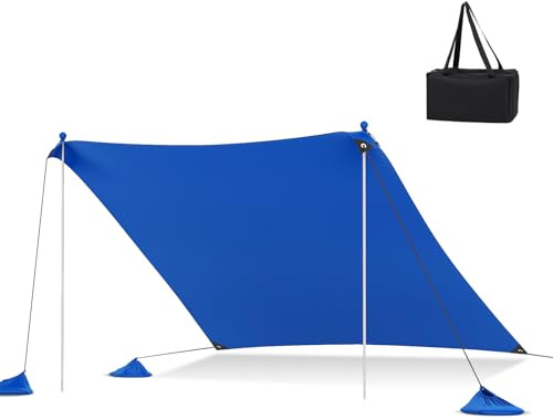 RELAX4LIFE Strandzelt mit Sandanker, Tragbares Strandmuschel 3m x 3m, Sonnenschutz Zelt mit verstärkten Ecken & Alu-Stangen, für Strand Garten Picknick Angeln Camping (Blau)
