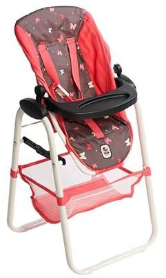 Bayer Chic 2000 Chaise Haute pour poupée - Butterfly Corail - Réglable et Pliable - Sac à Dos et Filet à Bagages - Poupées jusqu'à 50 cm - Accessoires pour poupées 3-8 Ans