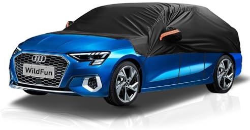 Half Car Cover Waterproof,Car Top Cover Outdoor Windproof Front and Rear Windscreen Cover,Breathable Car Windshield Cover,Protect from Snow Ice Frost Sun UV Dust,Fits saloon length 470 to 530 cm