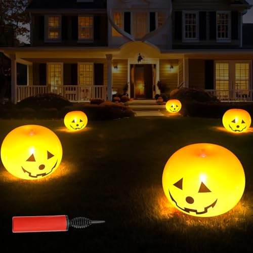 Halloween Aufblasbarer Kürbis 20 pcs, Halloween Dekoration Aufblasbarer Kürbis mit LED Lichter, 12 Zoll Aufblasbare Laternen, Halloween Partyzubehör, für Innen und Außenbereich (20pcs)
