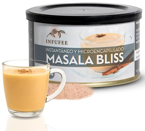 Té Masala Chai Bliss en Polvo 125 g - Té Negro con Especias Indias (Canela, Jengibre, Cardamomo, Clavo, Pimienta, azafran e hinojo) - Infusión Natural Instantánea para Chai Latte Frío o Caliente