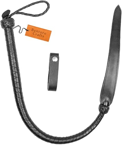Bantoro Crafts 3 Fuß / 0,90 Meter Lange Lederpeitsche, Lederflogger, 8 Zöpfe geflochten, Single Dragon Tail Bullwhip, Spanking Paddle, BDSM