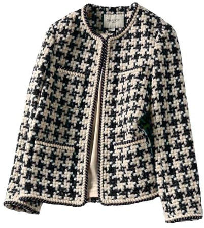 TangDao Damen Bouclé-Jacke– Eleganter Herbst/Winter Blazer mit Hahnentrittmuster (DE/NL/SE/PL, Alphanumerisch, L, Regular, Regular, Hahnentrittmuster)